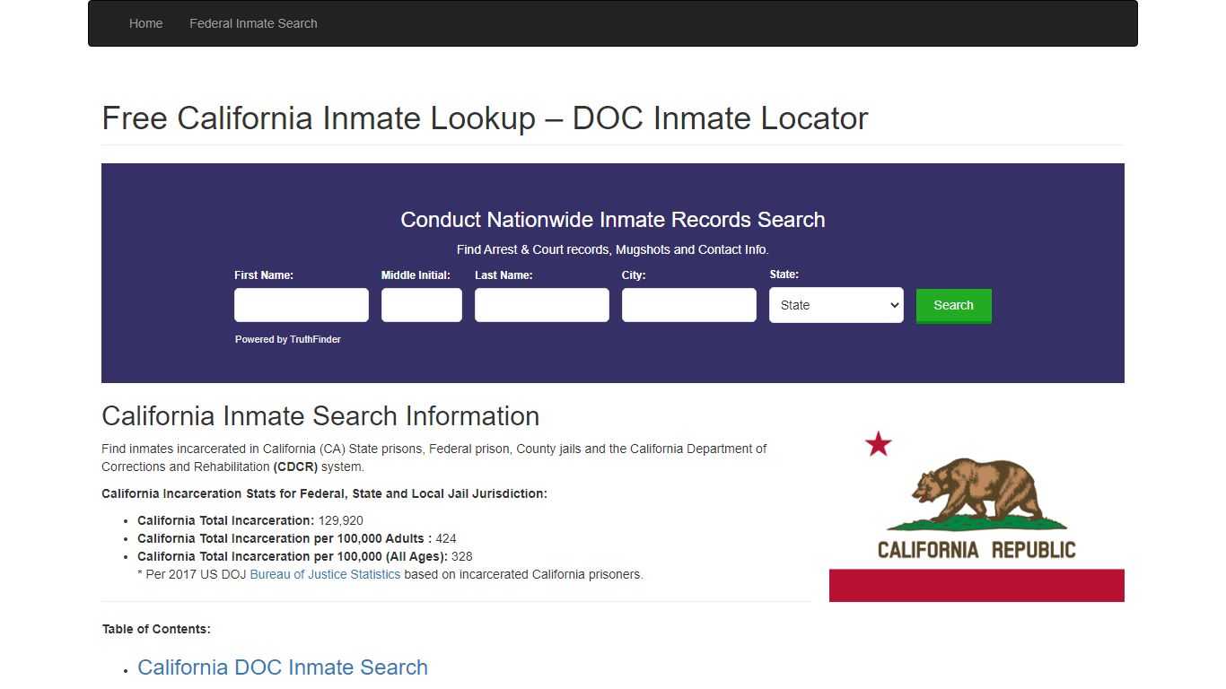 California Inmate Search - CA Department of Corrections ...